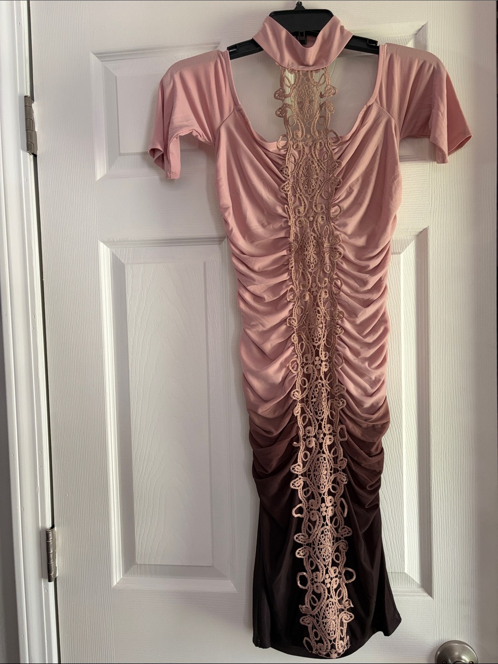 VENUS Pink to Brown Ombre One-Shoulder Lace-Trim Dress